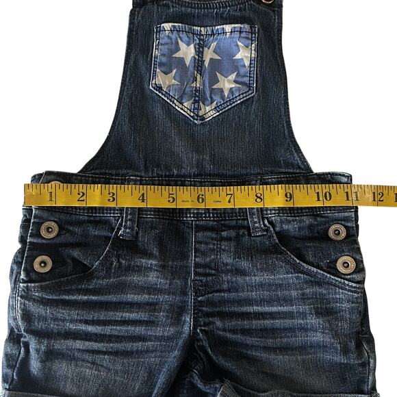 LEI Girls Stars & Stripes Denim Shortalls Overalls XS 4-5 Blue Shorts USA - Picture 5 of 14